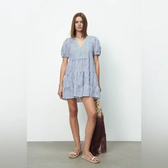 zara striped mini dress STRIPED MINI DRESS - White / Red